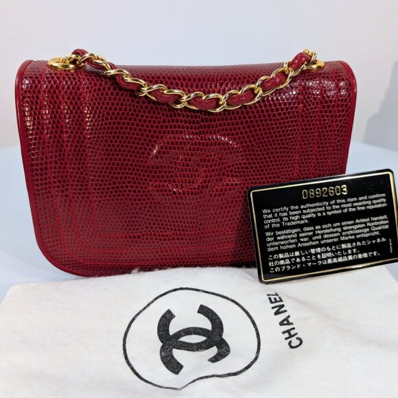 Chanel Rare Vintage Red Lizard Leather Mini Rectangular Flap Bag - Picture 3 of 16